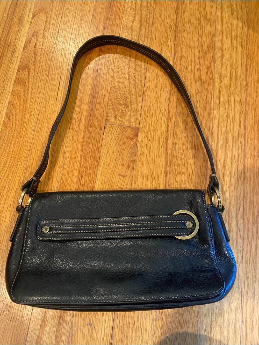 Cole Haan Black Pebble Leather Shoulder Bag Gold Hardware